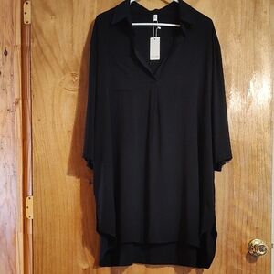 *NWT* Ekouaer Womens Popover Shirt Dress Black Rayon ¾-Sleeve Plus Size XXL